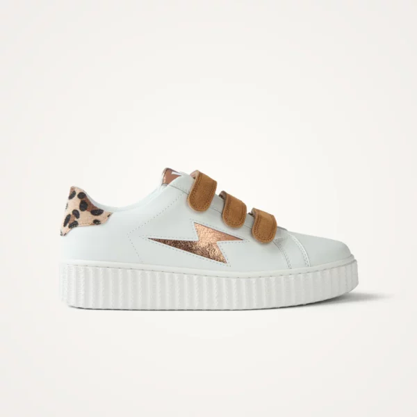 Baskets éclair Délia blanc et bronze à scratchs