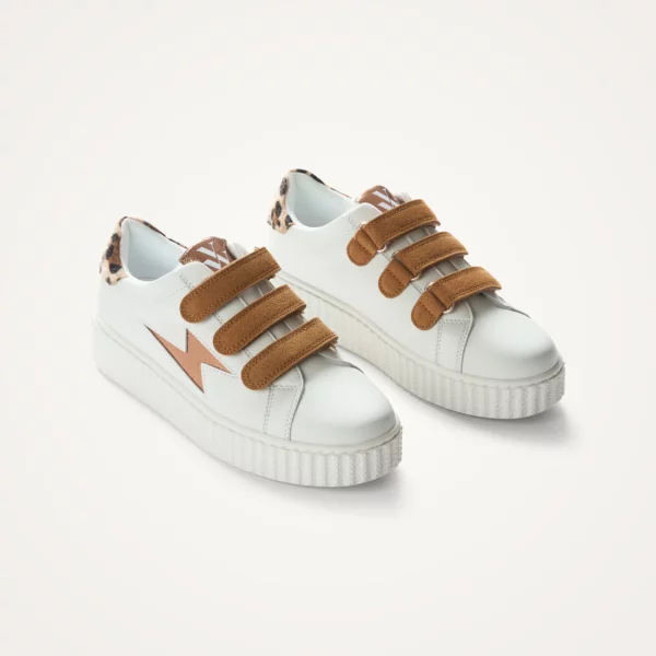 Baskets éclair Délia blanc et bronze à scratchs
