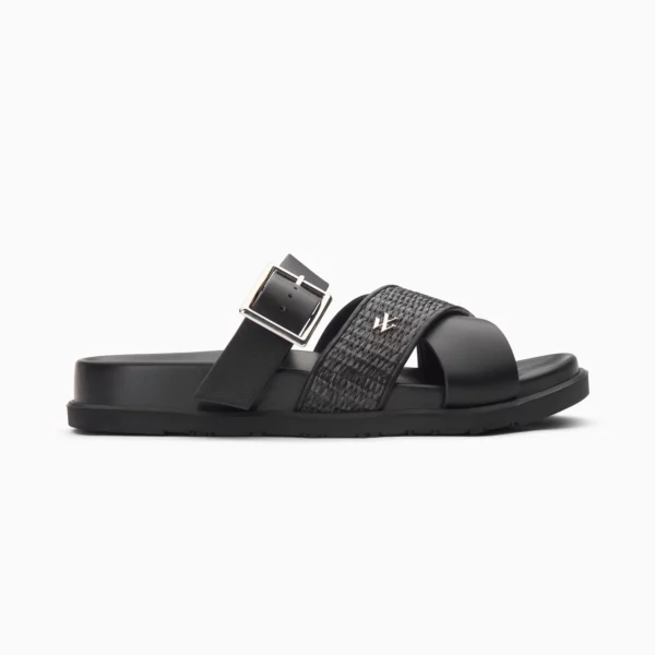 Mules plates Sandy noires à larges brides Vanessa Wu