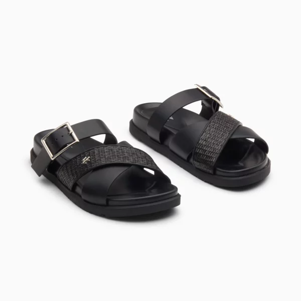 Mules plates Sandy noires à larges brides Vanessa Wu