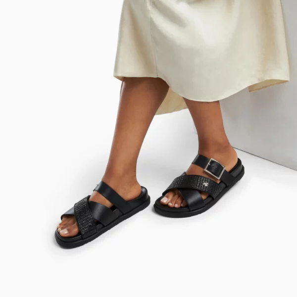 Mules plates Sandy noires à larges brides Vanessa Wu