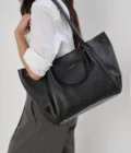 Grand sac cabas épaule Foulonne Double Louisa Lancaster noir