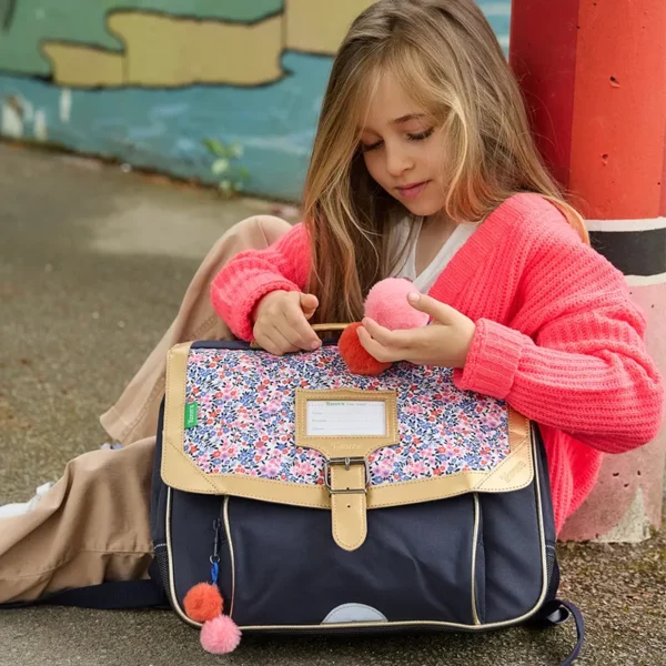 Cartable Antonia bleu 38cm poche gourde Tann's