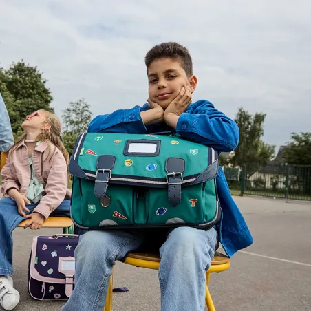 Cartable Dan vert 38cm poche gourde Tann's