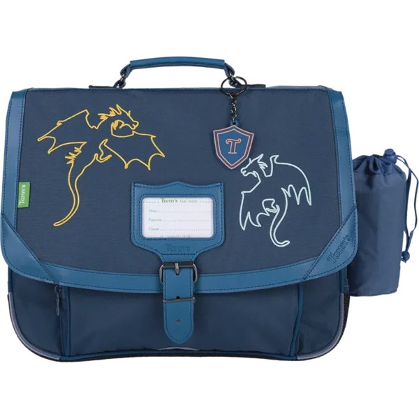 Cartable Merlin bleu 38cm poche gourde Tann's