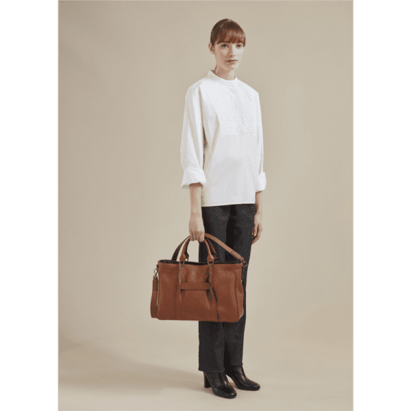Sac porté main L Longchamp 3D cuir - cognac
