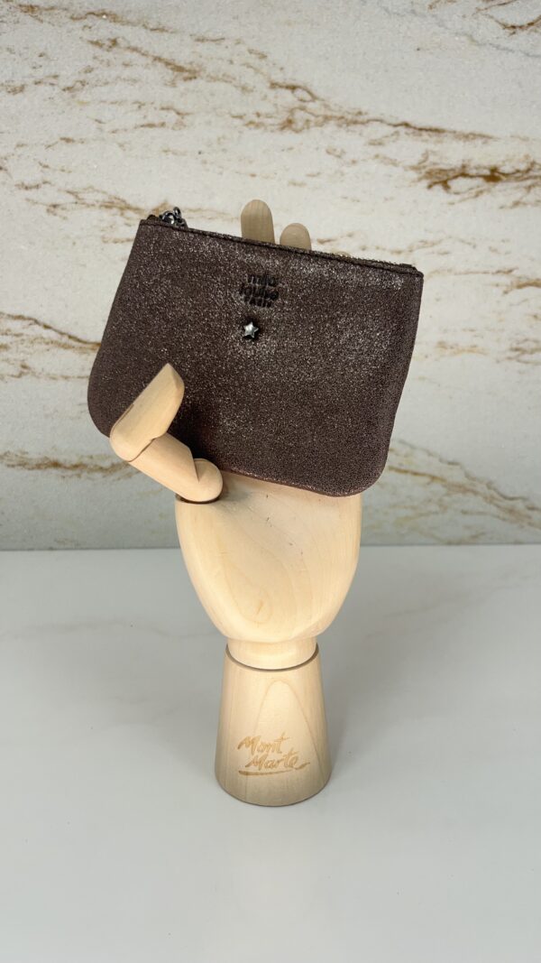 Porte-monnaie Briny XS X cuir effet pailleté fumé kaki Mila Louise