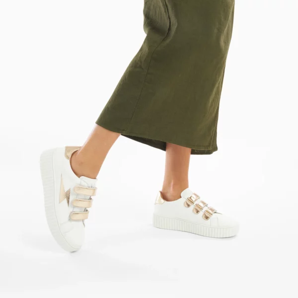 Baskets éclair Marilou blanc et or à scratchs Vanessa Wu