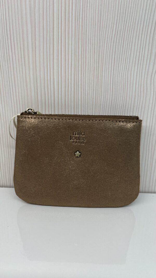 Porte-monnaie Briny XS cuir pailleté Mila Louise bonze fossil