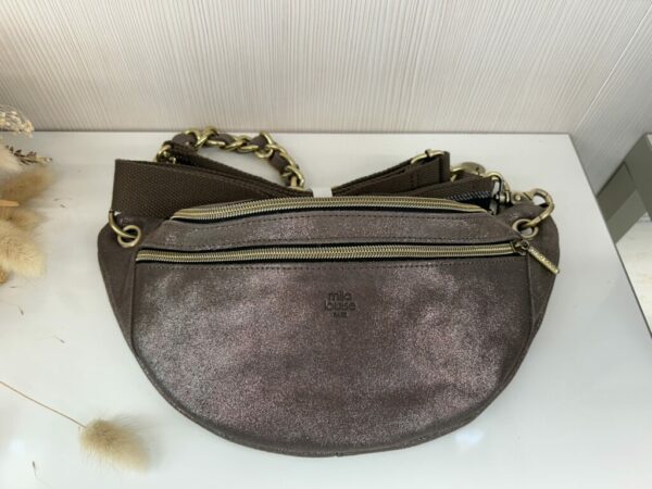 Sac banane Petra Mila Louise cuir paillettes taupe