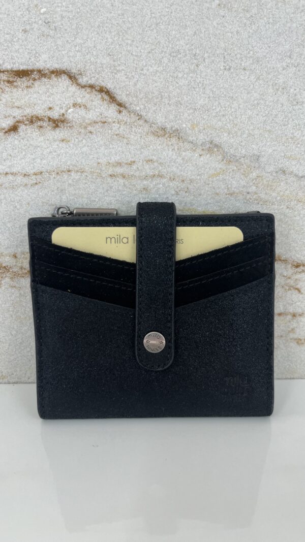 Porte-carte / porte-monnaie Sido XV cuir effet paillettes Mila Louise noir