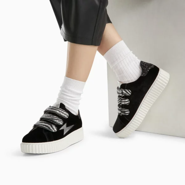 Baskets éclair Dorianne noir et argent à scratchs zèbre Vanessa Wu