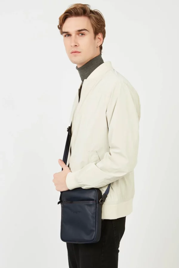 Sacoche homme cuir Lancaster Soft Vintage bleu