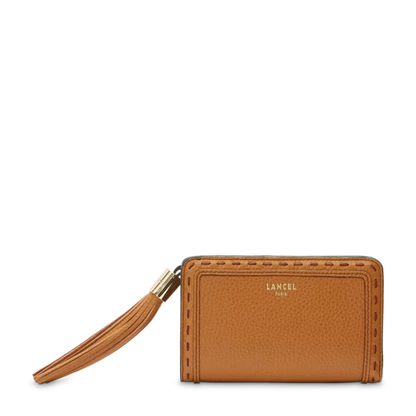 Portefeuille rectangulaire compact zippé Premier Flirt de Lancel Camel