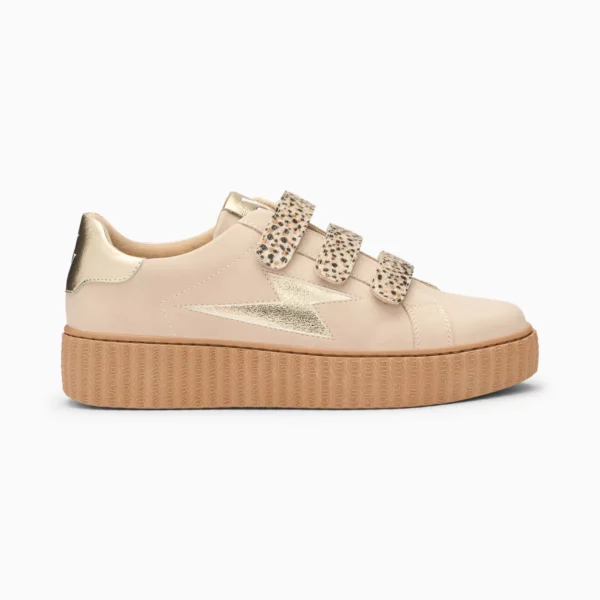 Baskets éclair Aby beige et or et à scratchs guépard