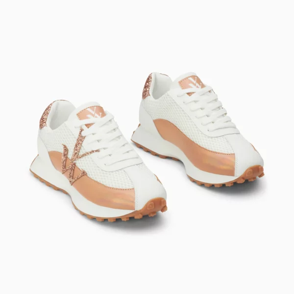 Baskets monogramme Mona blanc et rose gold à semelle running Vanessa Wu