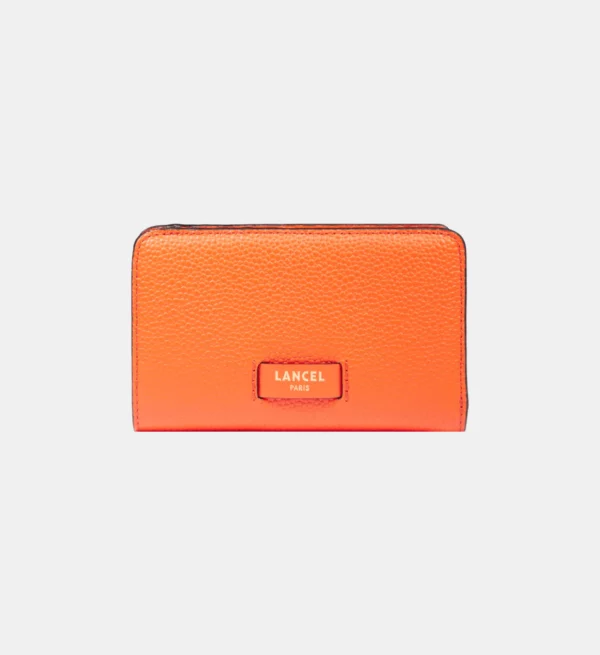 Portefeuille rectangulaire zippé Ninon cuir Lancel orange vif