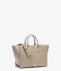 Sac à main cuir embossé large Maheki Lacoste taupe