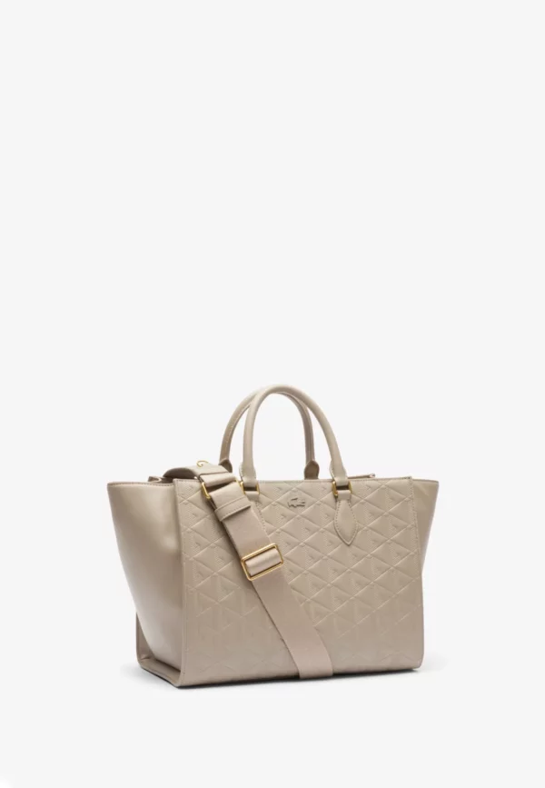 Sac à main cuir embossé large Maheki Lacoste taupe