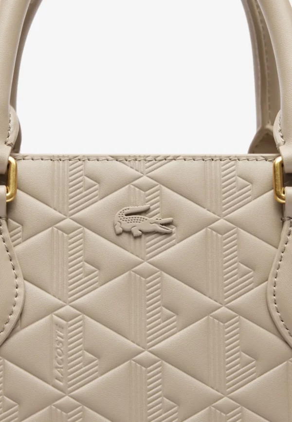 Sac à main cuir embossé large Maheki Lacoste taupe