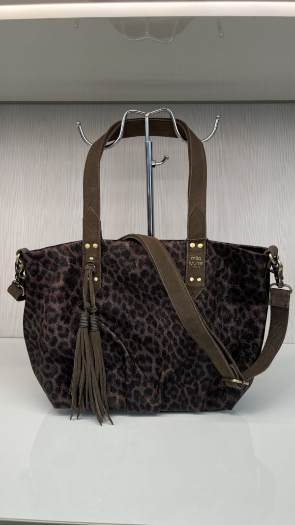 Sac cabas Nicole XS léopard Mila Louise fumé kaki
