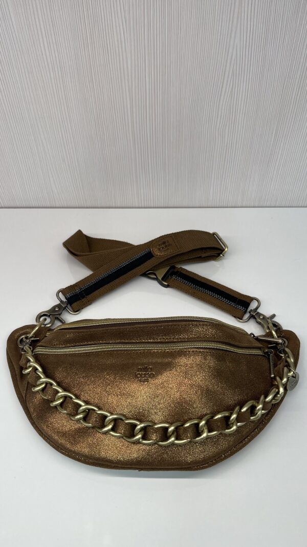 Sac banane Petra X Mila Louise cuir paillettes ocre