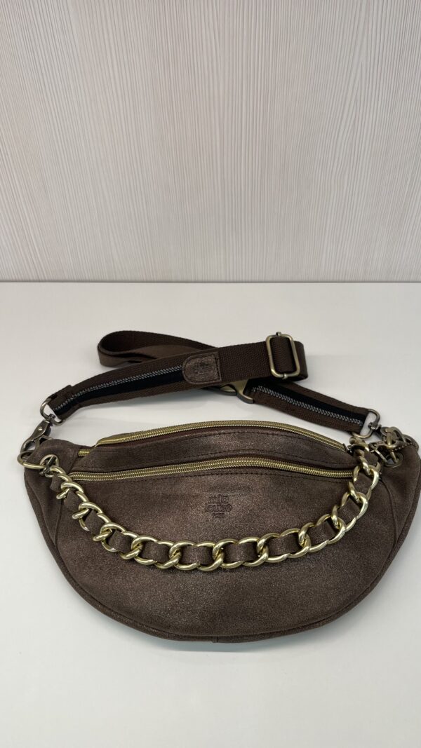 Sac banane Petra X Mila Louise cuir paillettes fumé kaki