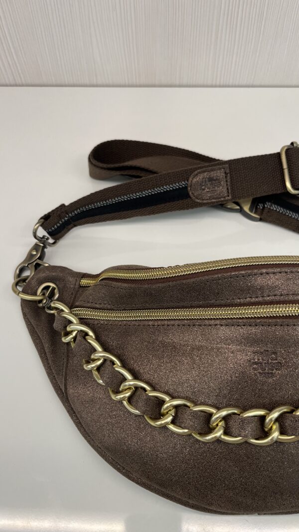 Sac banane Petra X Mila Louise cuir paillettes fumé kaki