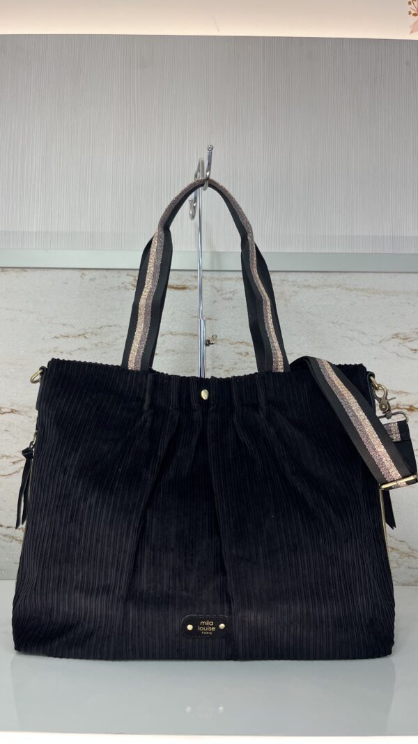 Sac cabas Maena en velours côtelé Mila Louise noir