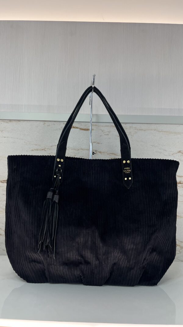 Sac cabas Nicole en velours côtelé Mila Louise noir