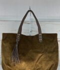 Sac cabas Nicole en velours côtelé Mila Louise fumé kaki