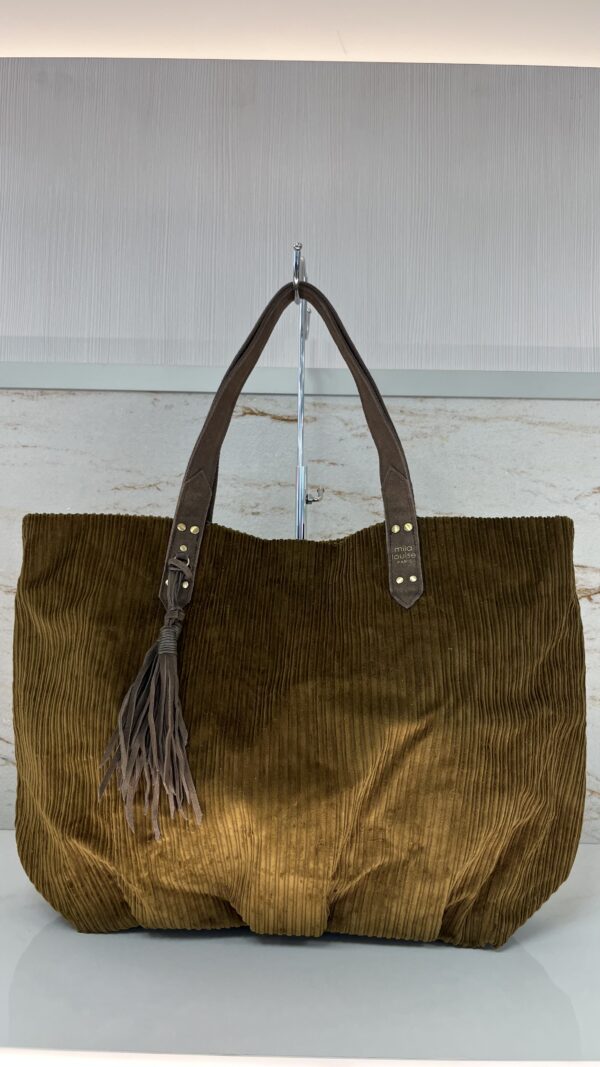 Sac cabas Nicole en velours côtelé Mila Louise fumé kaki