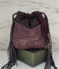 Sac seau bourse à franges Nora W cuir Mila Louise pourpre