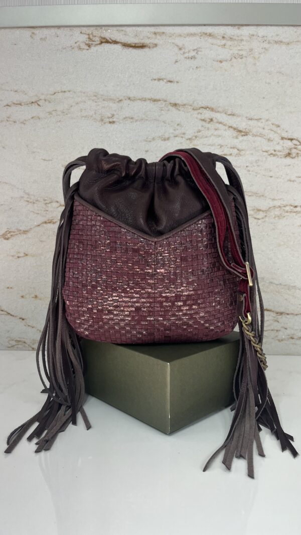 Sac seau bourse à franges Nora W cuir Mila Louise pourpre