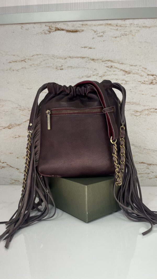 Sac seau bourse à franges Nora W cuir Mila Louise pourpre