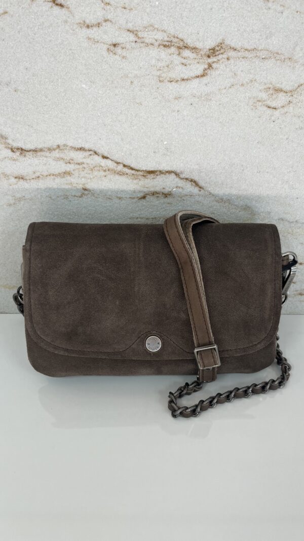 Sac pochette porté travers Odile V fumé kaki cuir Mila Louise