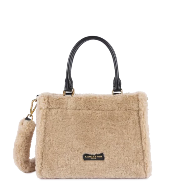 Mini sac cabas main moumoute Lancaster - beige noir