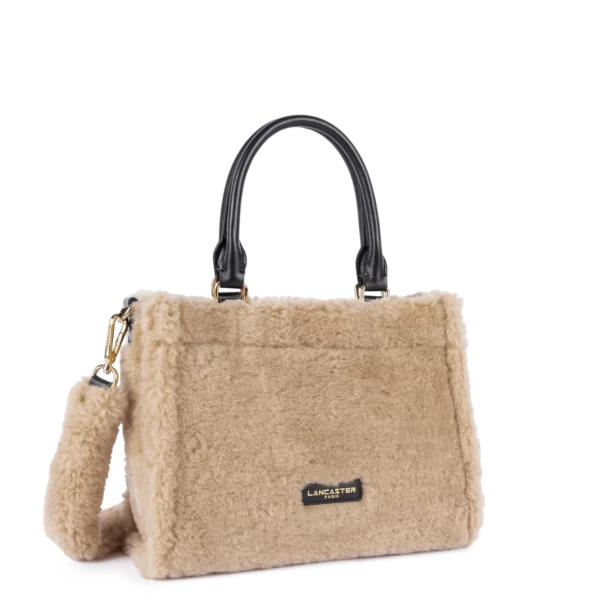 Mini sac cabas main moumoute Lancaster - beige noir