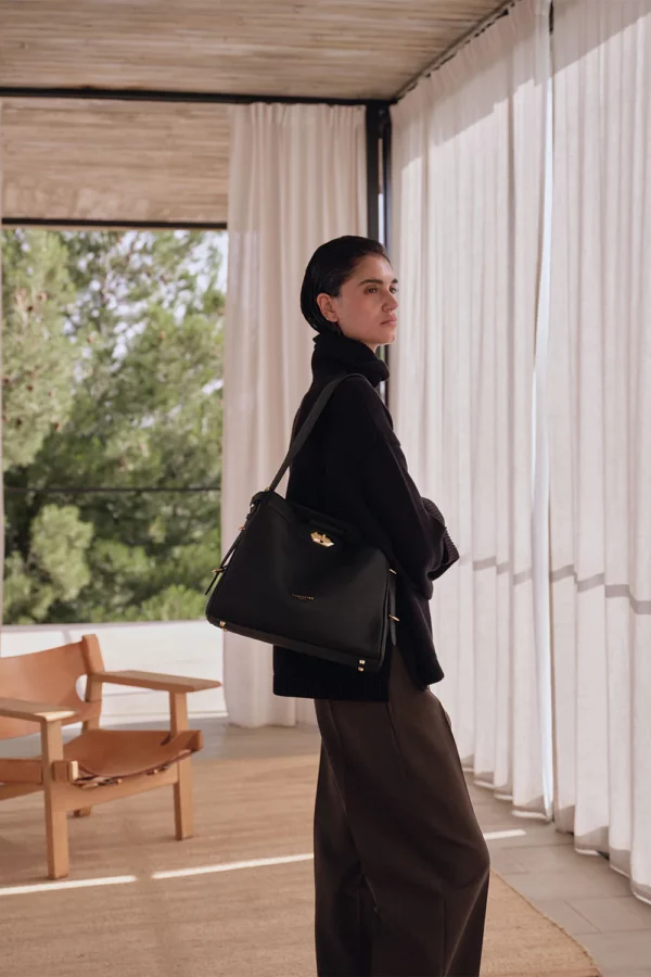 Grand sac hobo Lady Romy cuir Lancaster noir