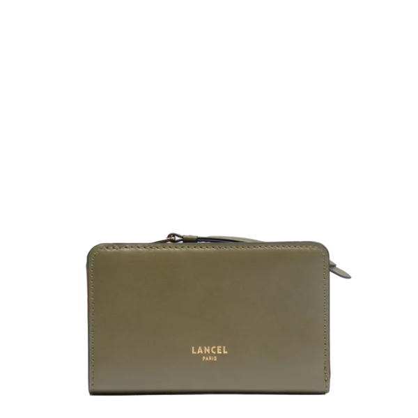 Portefeuille rectangulaire compact zippe kaki ORIGAMI DE LANCEL