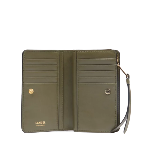 Portefeuille rectangulaire compact zippe kaki ORIGAMI DE LANCEL