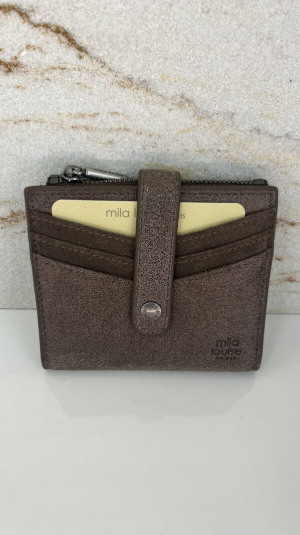 Porte-carte / porte-monnaie Sido XV cuir effet paillettes Mila Louise fumé kaki