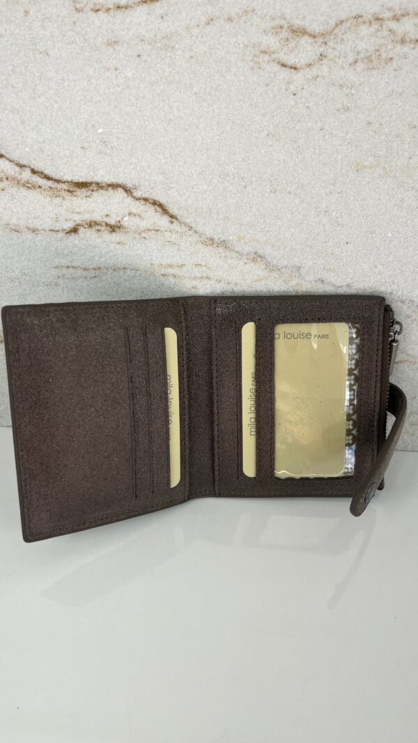Porte-carte / porte-monnaie Sido XV cuir effet paillettes Mila Louise fumé kaki