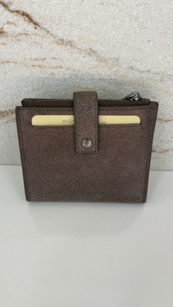 Porte-carte / porte-monnaie Sido XV cuir effet paillettes Mila Louise fumé kaki