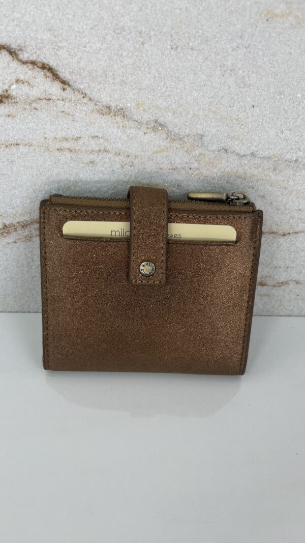 Porte-carte / porte-monnaie Sido XV cuir effet paillettes Mila Louise ocre