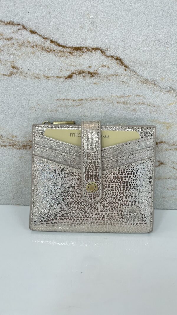 Porte-carte / porte-monnaie Sido RX cuir effet paillettes Mila Louise latte
