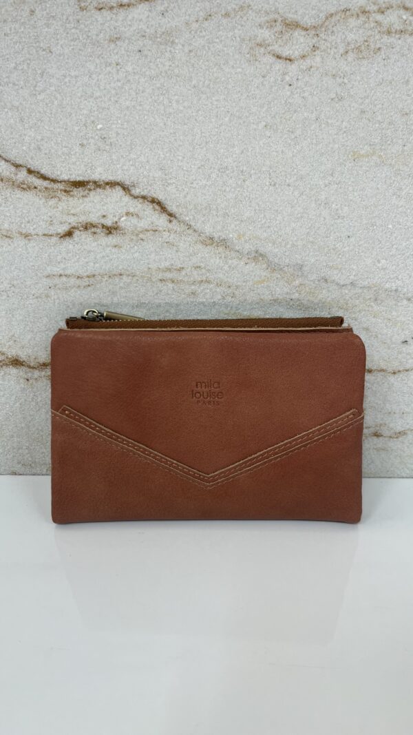 Portefeuille femme Prun C cuir Mila Louise tan