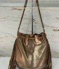 Sac bourse avec franges en cuir Milea Mila Louise bronze