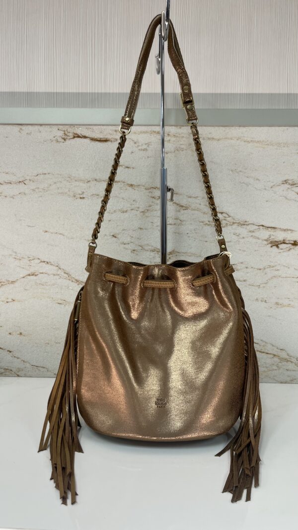 Sac bourse avec franges en cuir Milea Mila Louise bronze