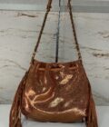 Sac bourse avec franges en cuir Milea Mila Louise Tan